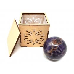 Amethyst Gemstone Sphere with Wooden Box
