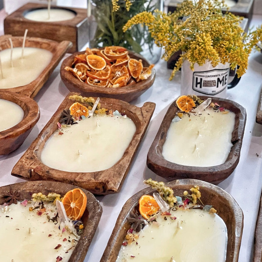 Wooden Dough Bowl Candles