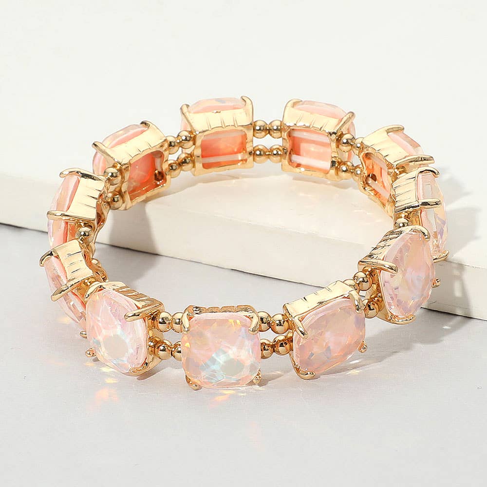Cushion Square Stone Stretch Evening Bracelet: Vitrail Medium