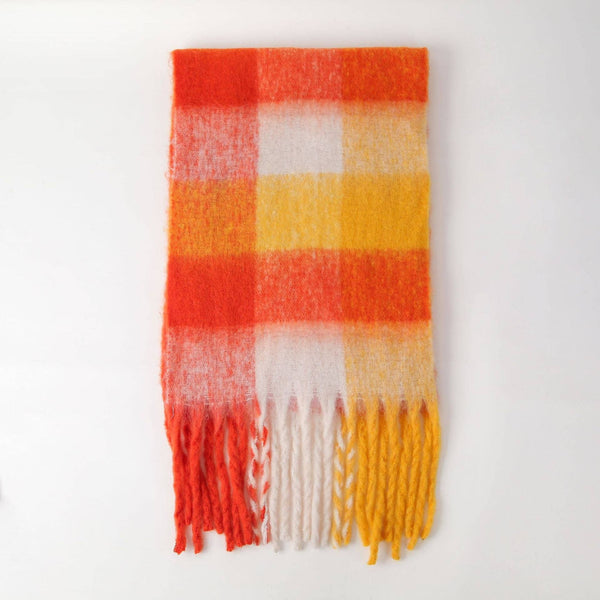 Plaid Pattern Wool Scarf for Women - Soft, Warm, and Stylish: Red Yellow Plaid