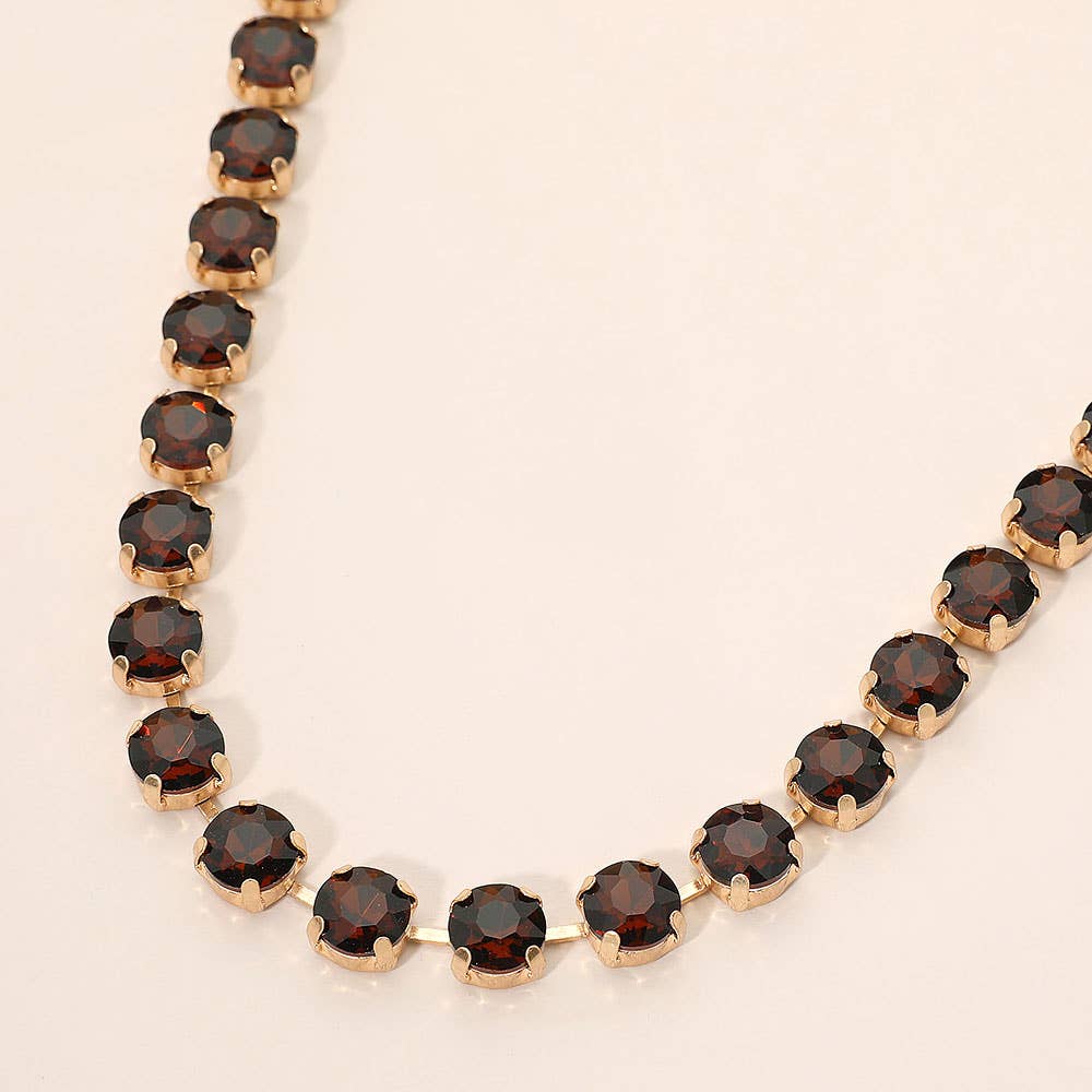 Round Stone Cluster Link Tennis Chain Necklace: Clear