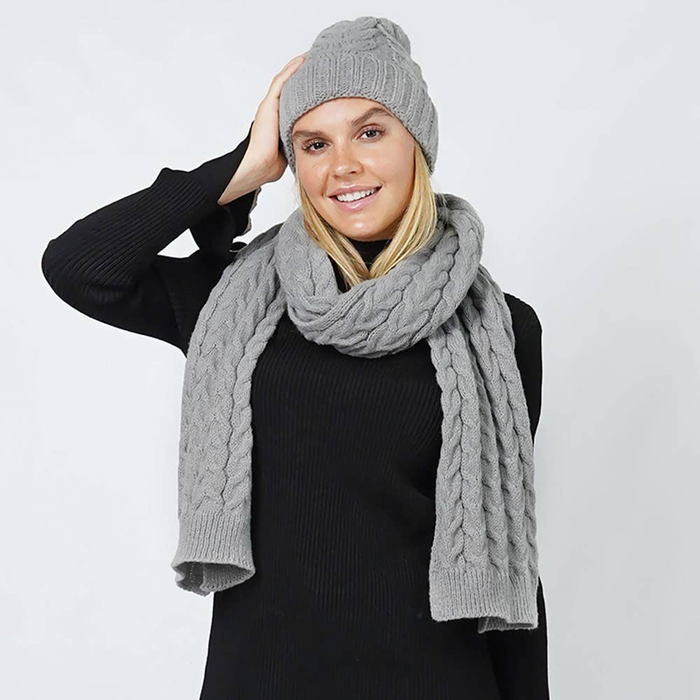 Cable Knit Beanie & Scarf Winter Set
: Fu