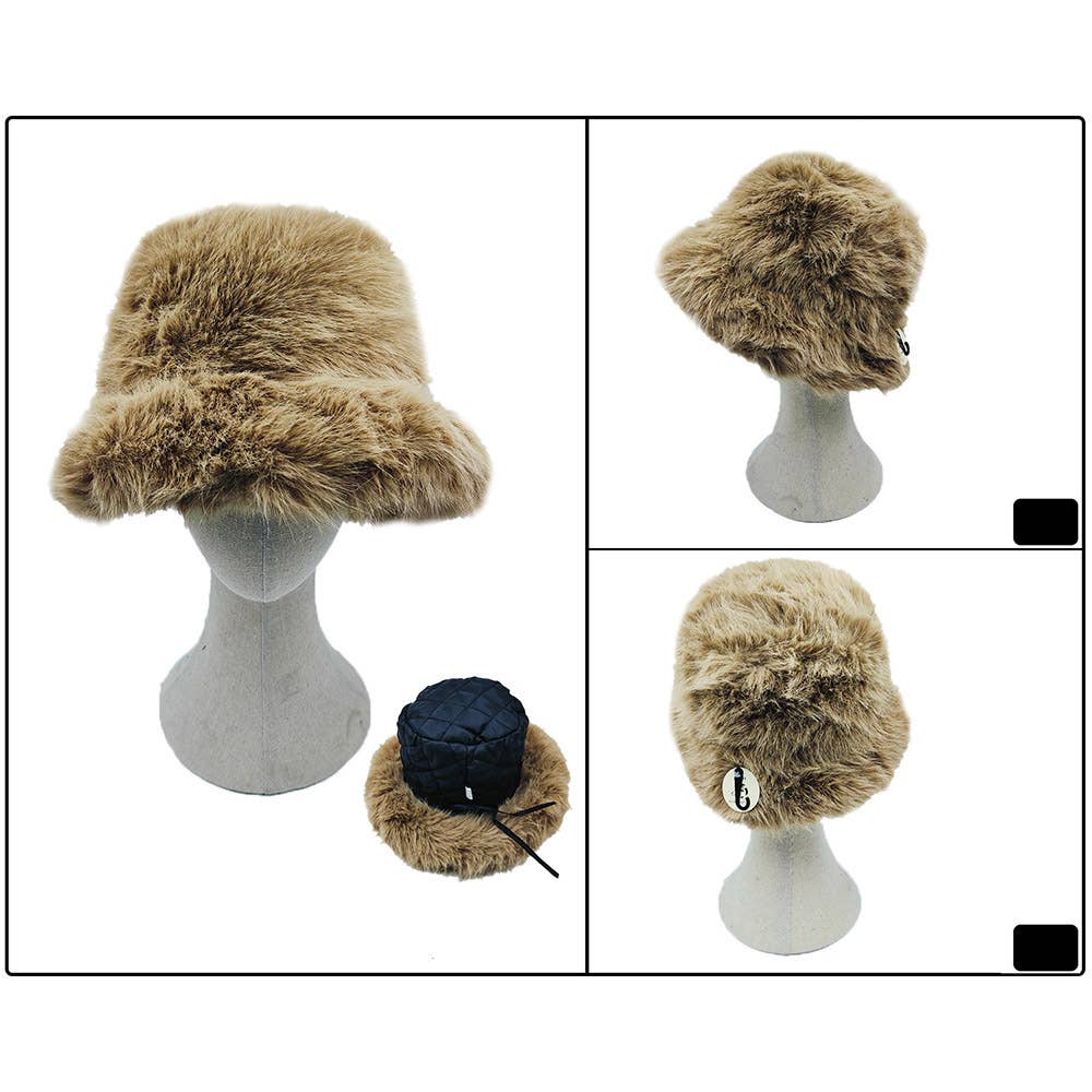 Fuzzy pink Faux Fur Bucket Hat