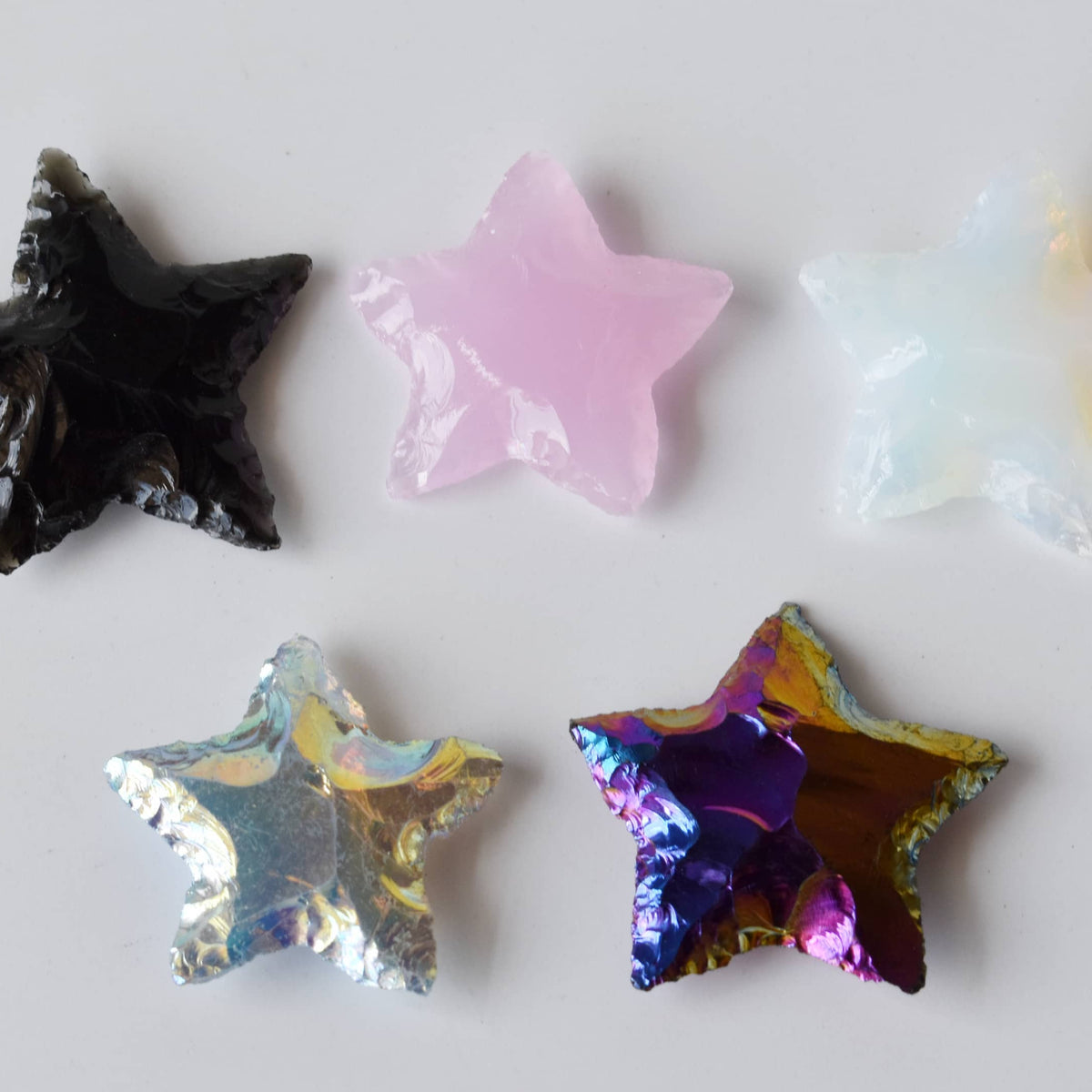 Flat Stars & Moon Shaped Gemstone Arrowhead: Aura Quartz / 1 Moon