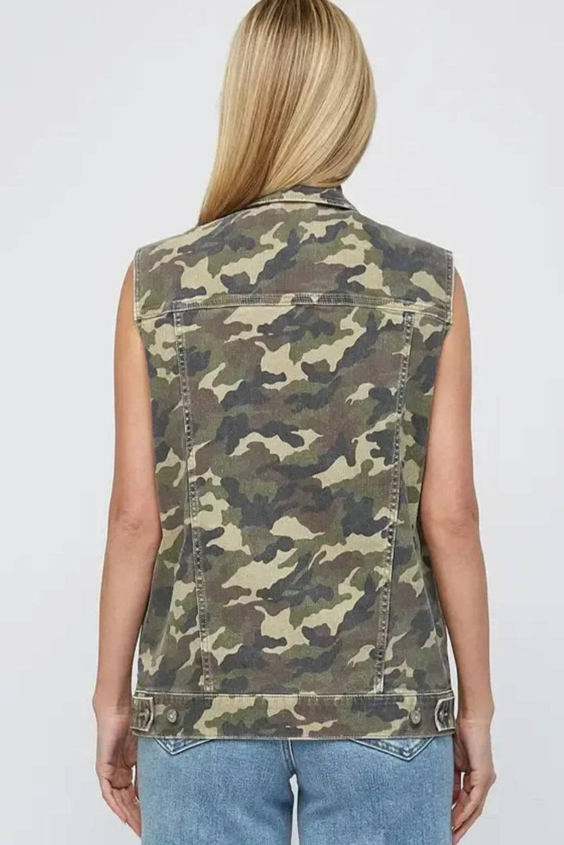 Camo Vest Utility Cargo Denim with Button Front Pockets