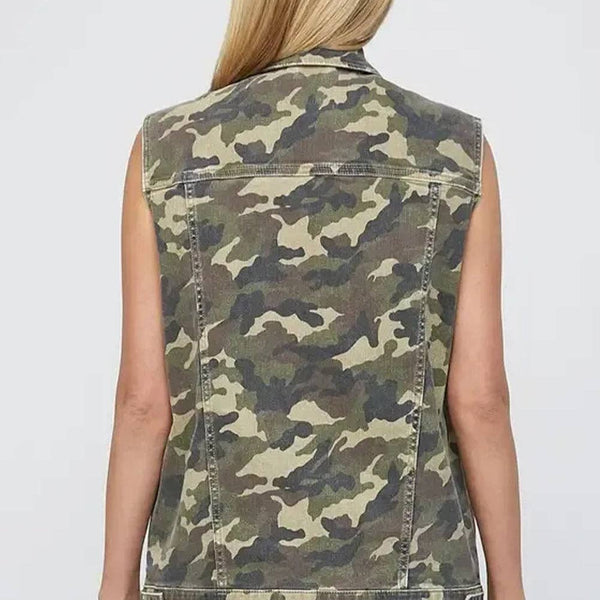 Camo Vest Utility Cargo Denim with Button Front Pockets