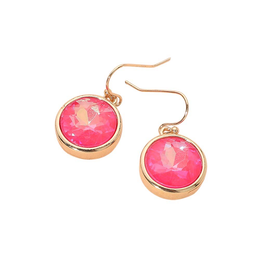 Round Faceted Stone Drop Dangle Earrings: Fuchsia,Gold,Light