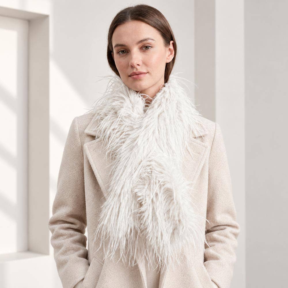 Fluffy Feather Fur Pull Through Scarf: Hot Pink