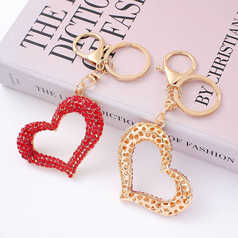Love heart diamond keychain: White / Hollow