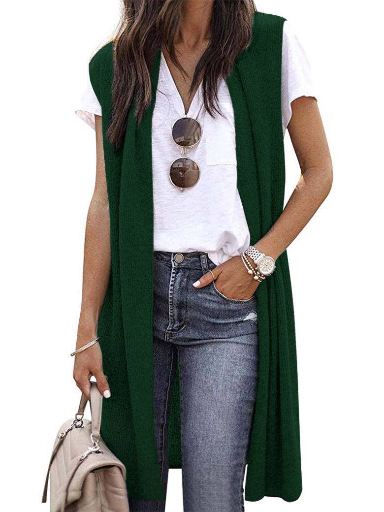Trendy Longline Sleeveless Cardigan Vest for Women: Purple / L