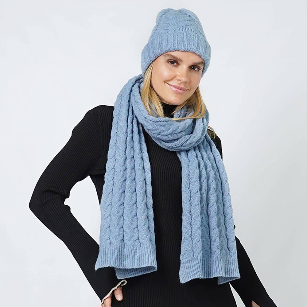 Cable Knit Beanie & Scarf Winter Set
: Fu