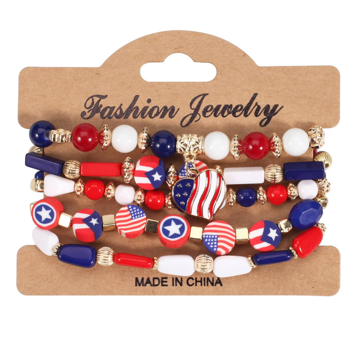 4th of July Red White Blue Flag Beaded Bracelet