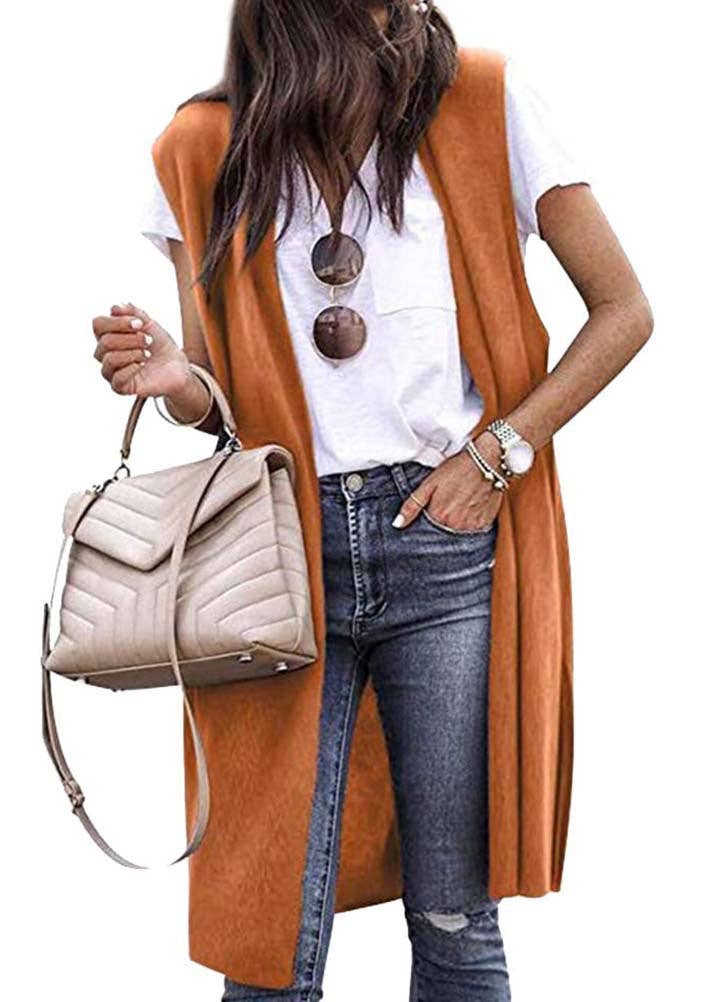 Trendy Longline Sleeveless Cardigan Vest for Women: Fuchsia / M