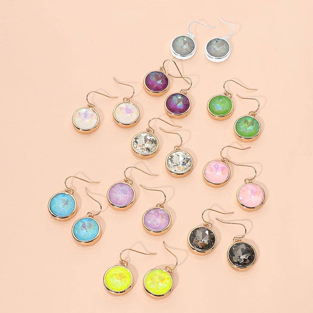 Round Faceted Stone Drop Dangle Earrings: Gold,White