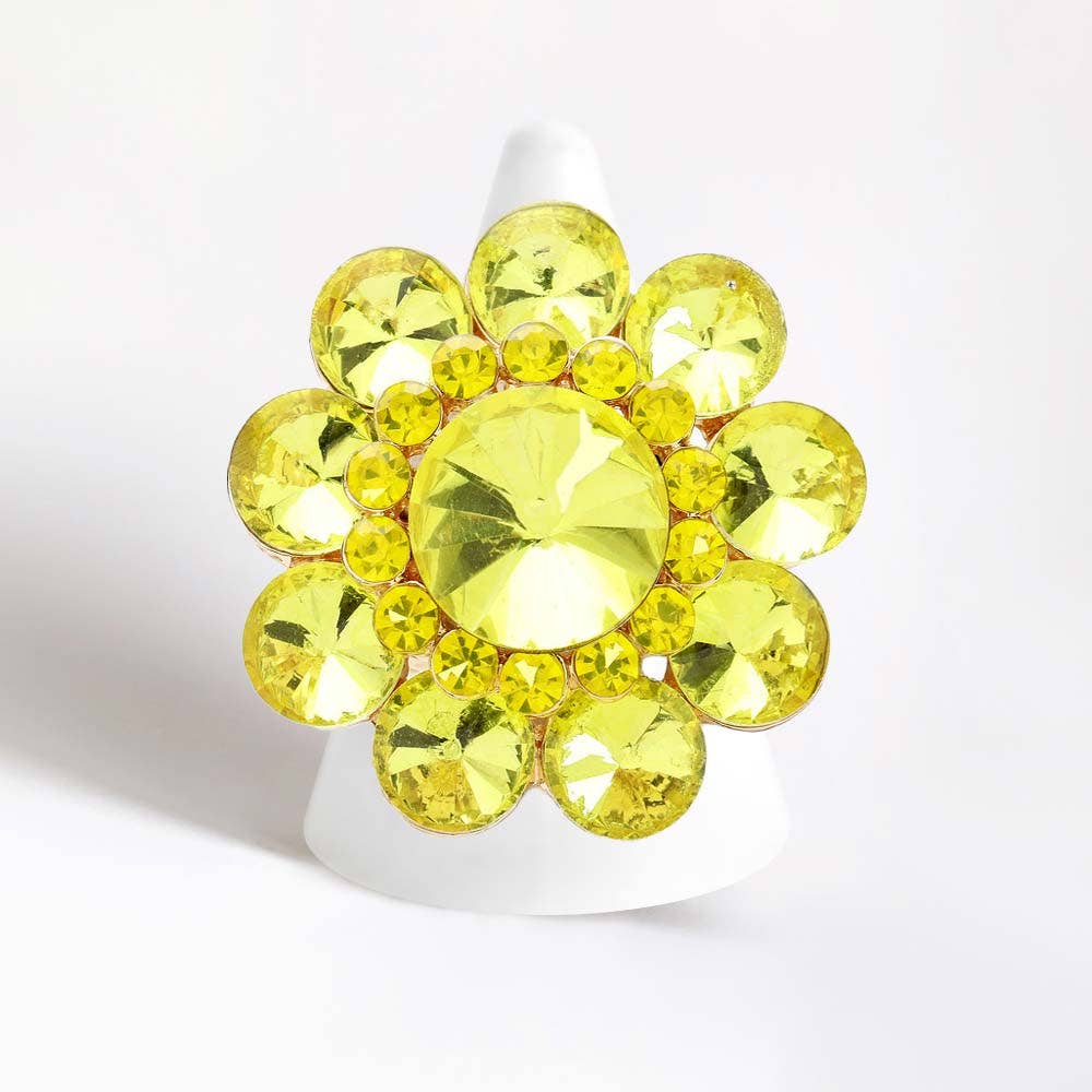 Round Crystal Flower Stretch Ring: AB,Gold