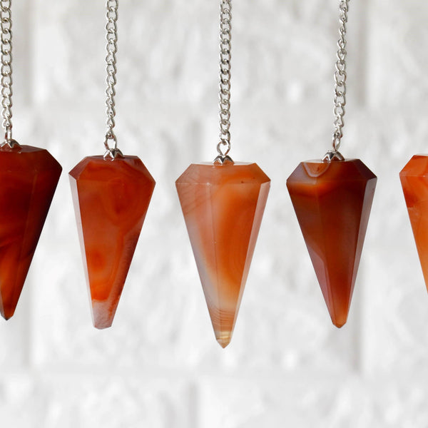 Dowsing Pendulum | Carnelian | Faceted Crystal Pendulum - Candle Queen Candles