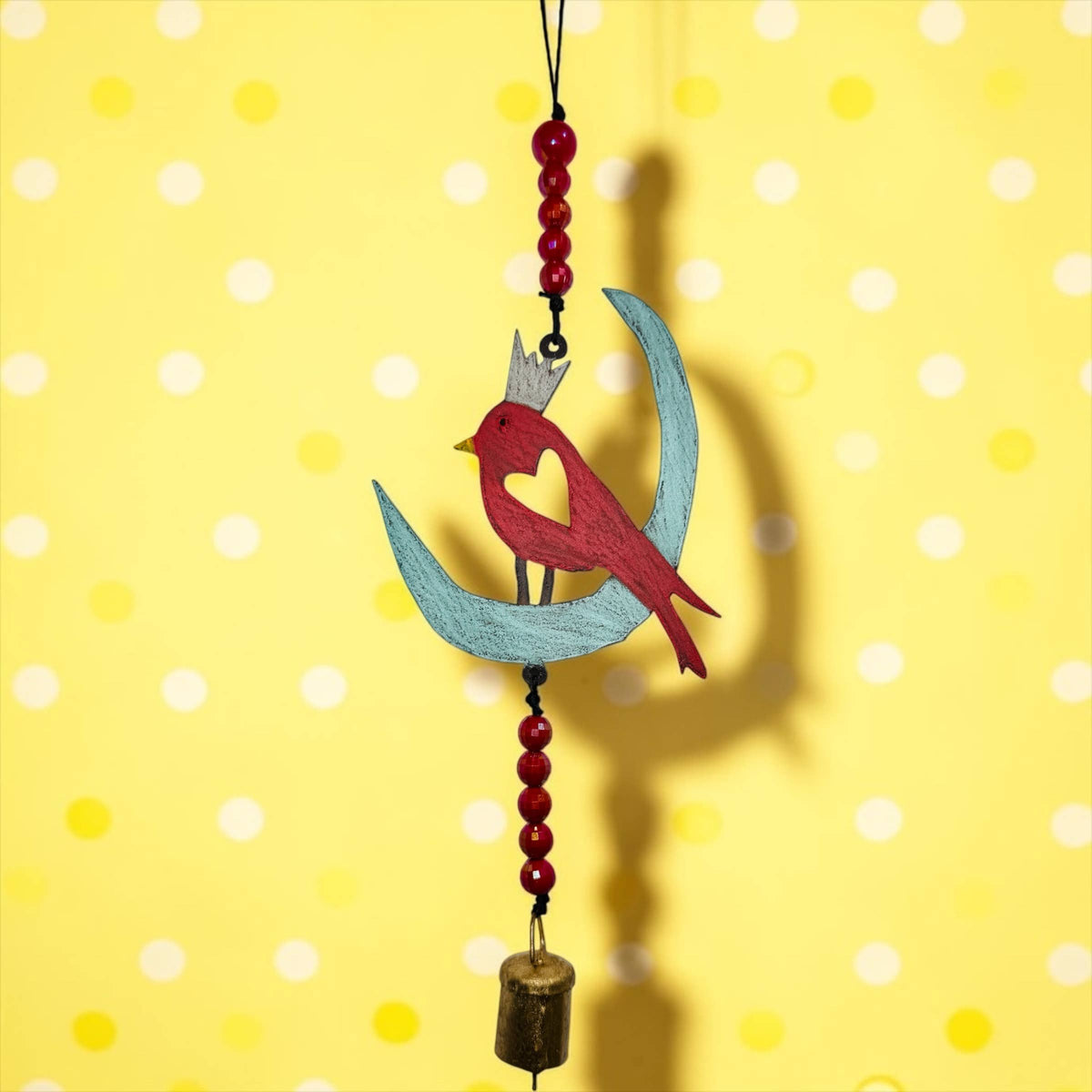 Moon Cardinal Wind Chime rustic ornament metal unique beads