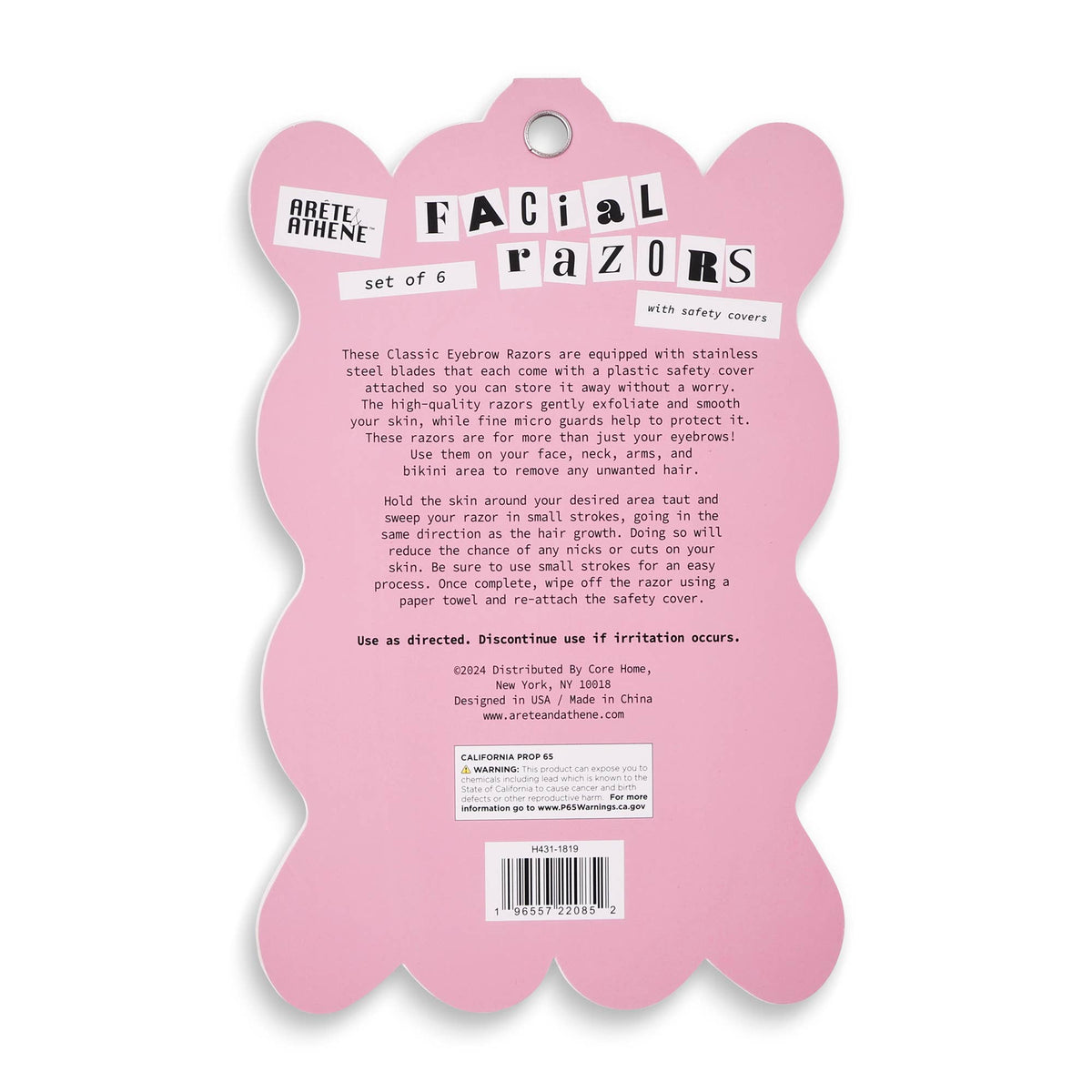 6pk Printed Facial Razors - Pink