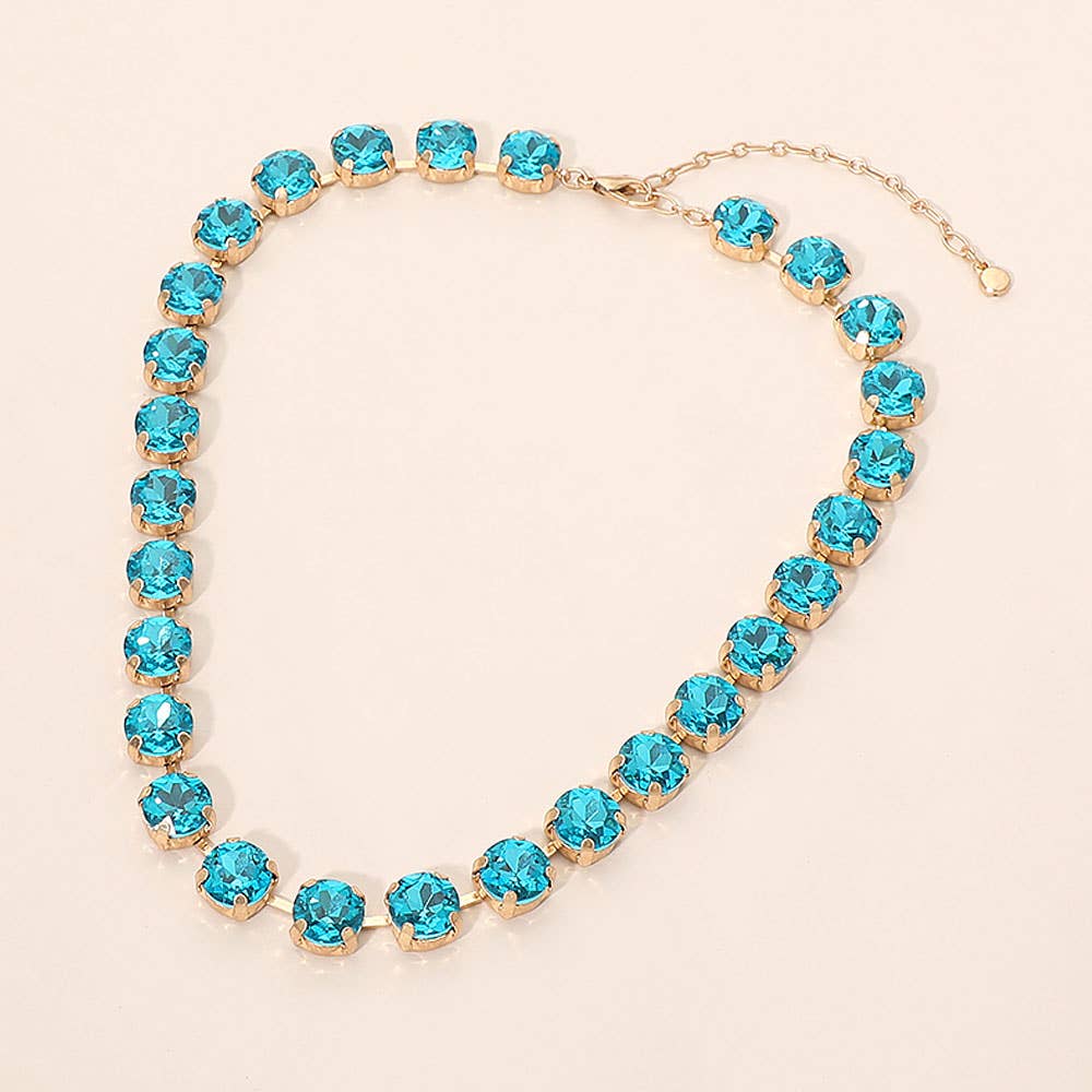 Round Stone Cluster Link Tennis Chain Necklace: Clear
