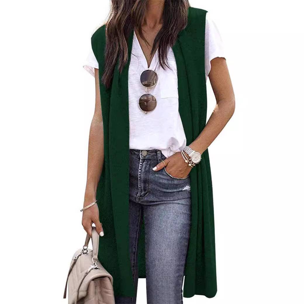 Trendy Longline Sleeveless Cardigan Vest for Women: Fuchsia / M