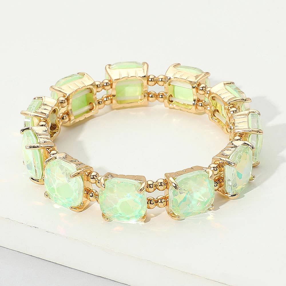 Cushion Square Stone Stretch Evening Bracelet: Vitrail Medium
