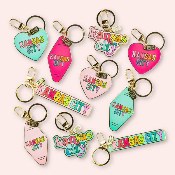 Kansas City Rainbow Enamel Keychains: Blush Banner