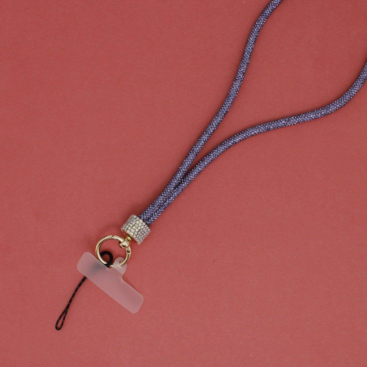Rhinestone Long Phone Strap Purple Bling Lanyard: Color: Purple / Plating: Gold / Size: 32 inches