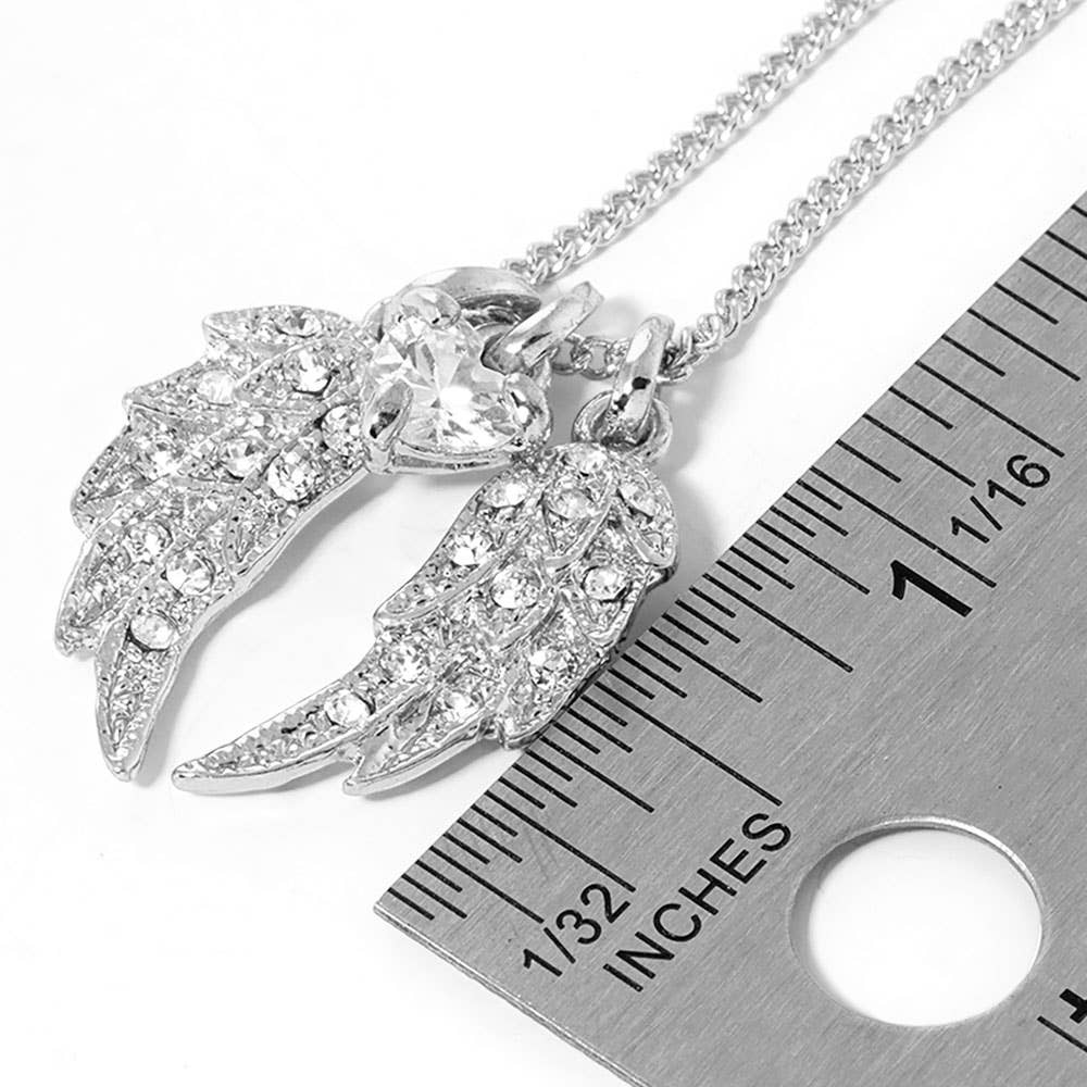 Crystal Wing Heart Bead Pendant Necklace
: Gold