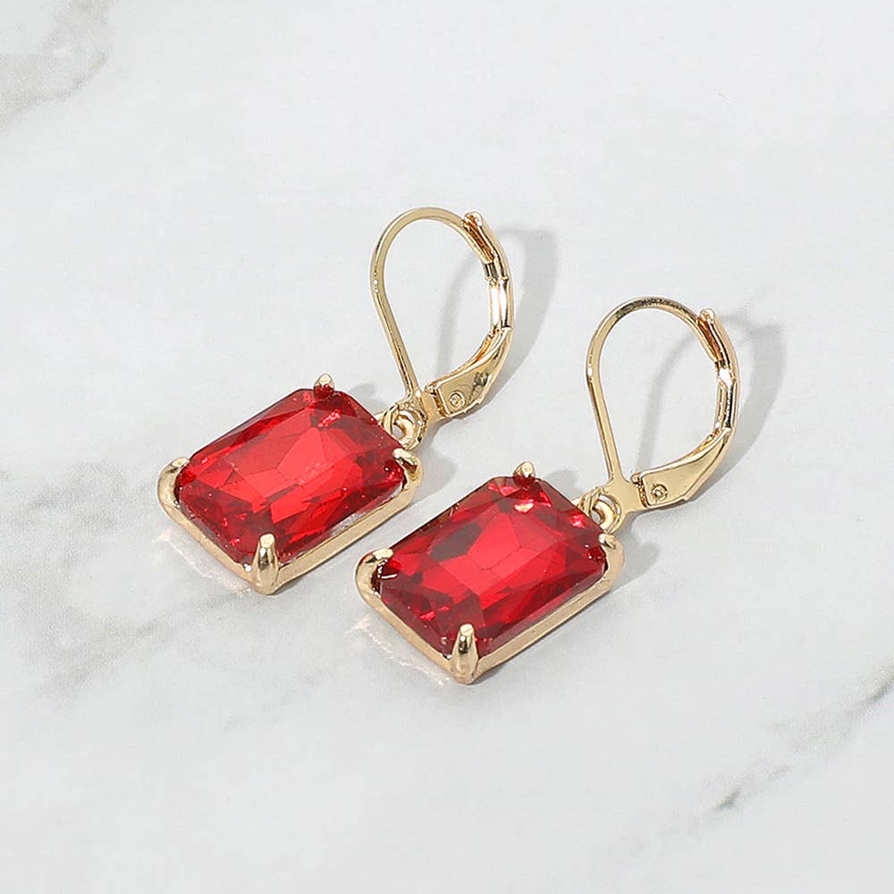 Rectangular Glass Stone Drop Dangle Earrings: Clear,Silver