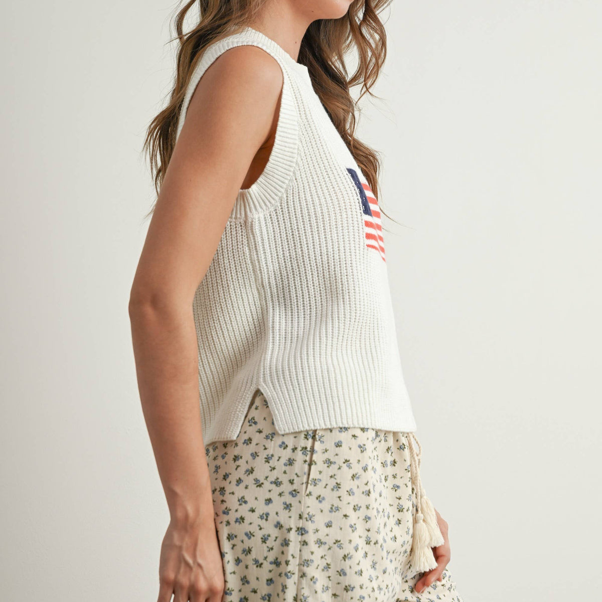 AMERICAN FLAG KNITTED SWEATER SLEEVELESS TOP