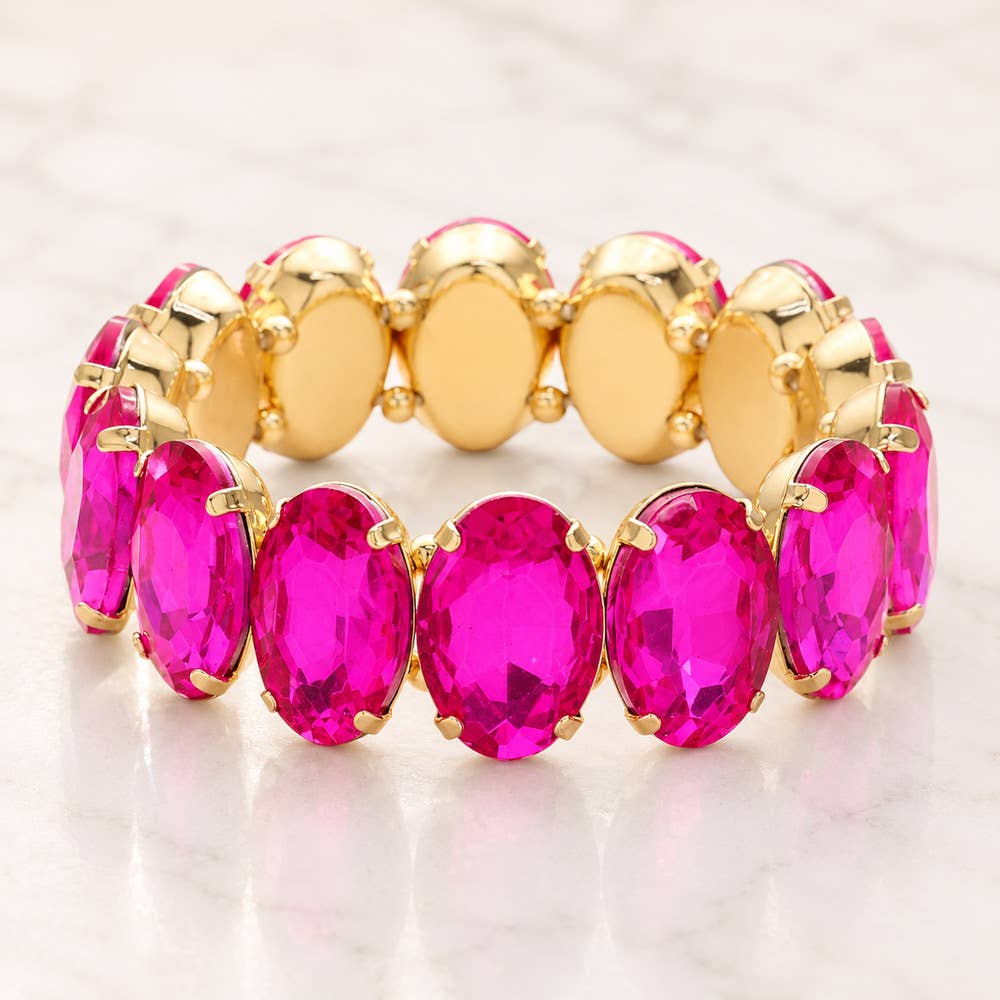 Oval Stone Stretch Evening Bracelet: Multi