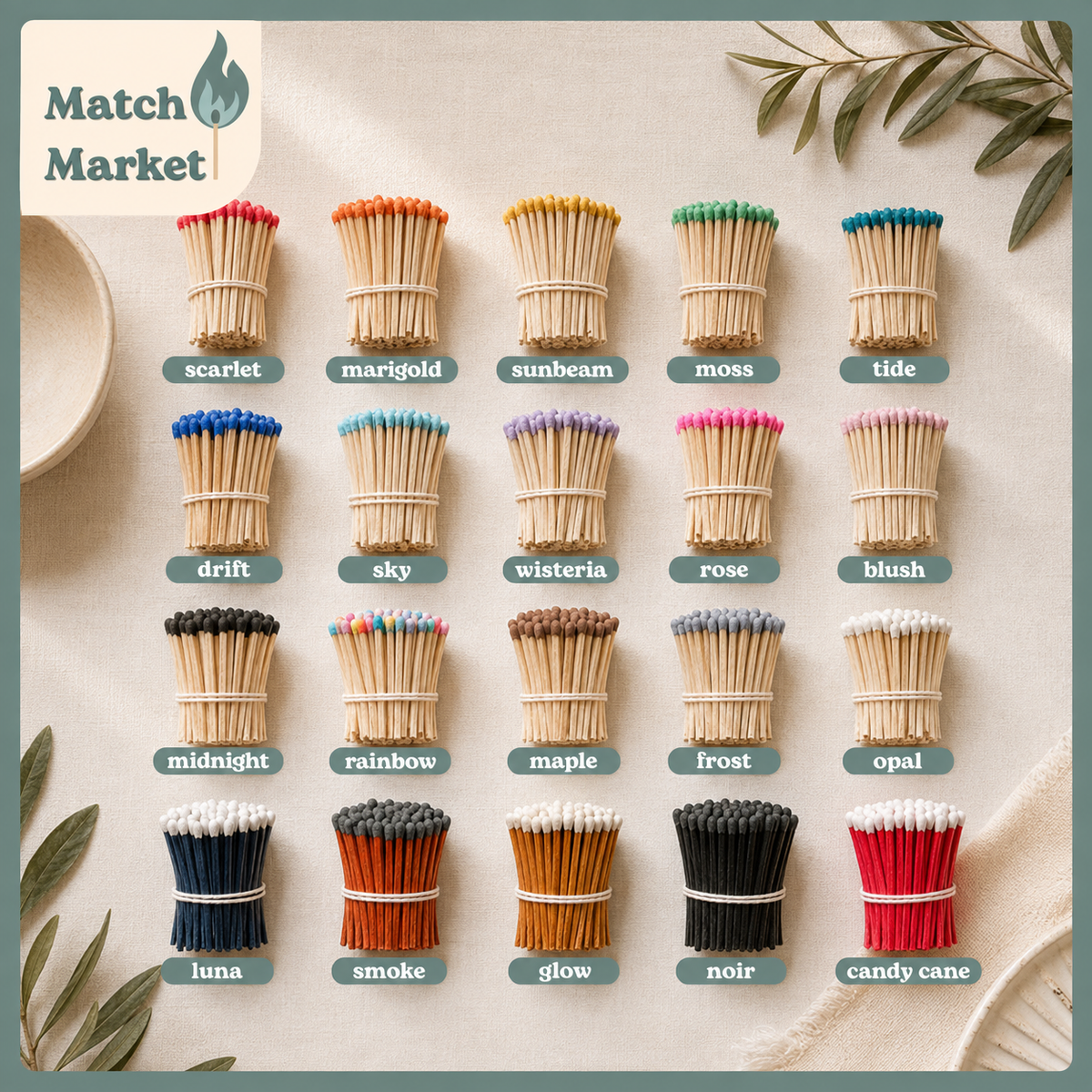 Color Tip Safety Matches in Glass Vial w Striker | 20 Colors: Sky