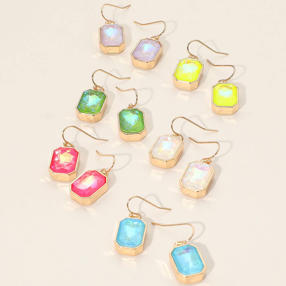 Iridescent Faceted Drop Dangle Earrings: Black Diamond,Gold