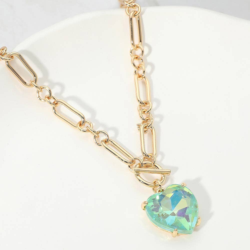Chunky Heart Stone Cluster Toggle Pendant Necklace: Fuchsia,Neon