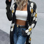 Medium Length Floral Cardigan: Black