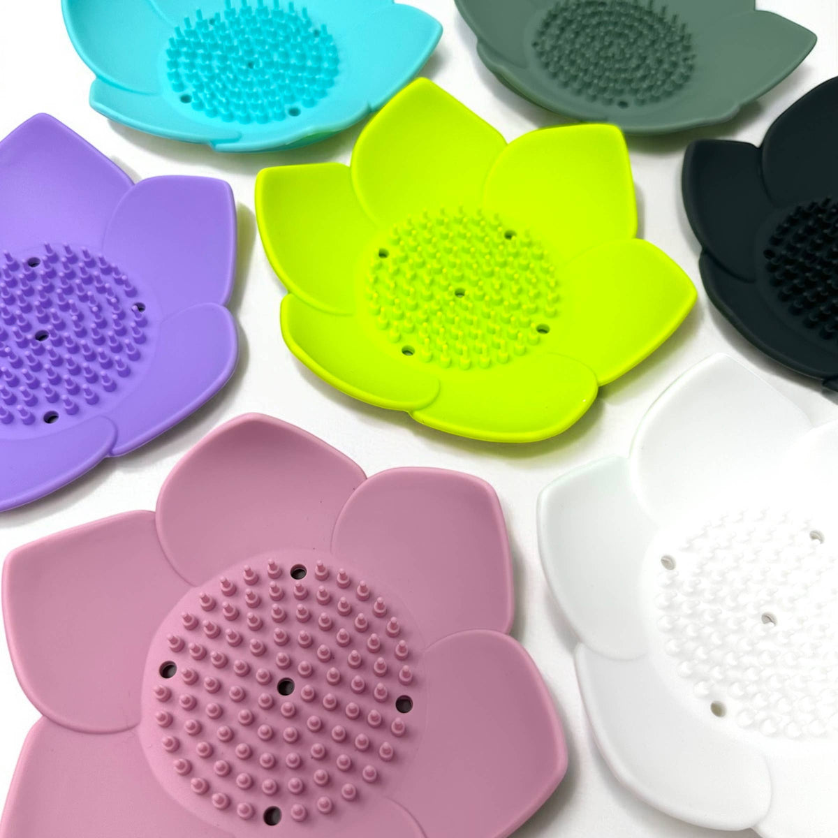 Shower Steamer Tray - Lotus - Flexible Silicone Soap Tray: Cloud gray