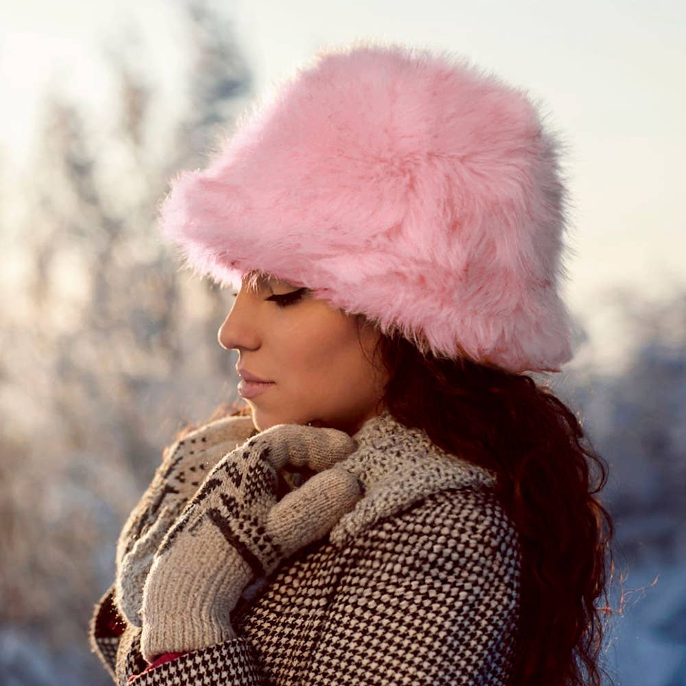 Fuzzy pink Faux Fur Bucket Hat