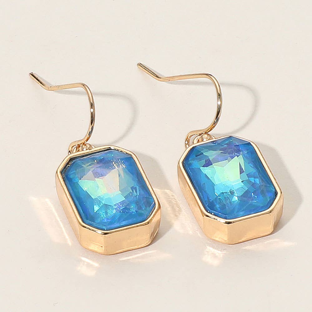 Iridescent Faceted Drop Dangle Earrings: Black Diamond,Gold
