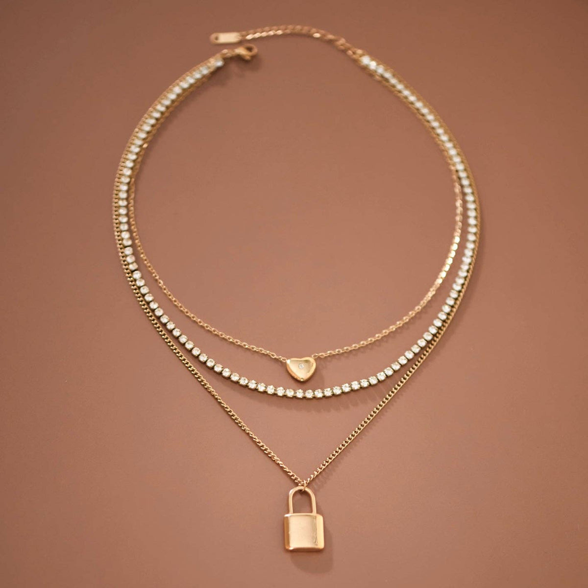 18K Gold Plated Stainless Steel Layered Lock Necklace