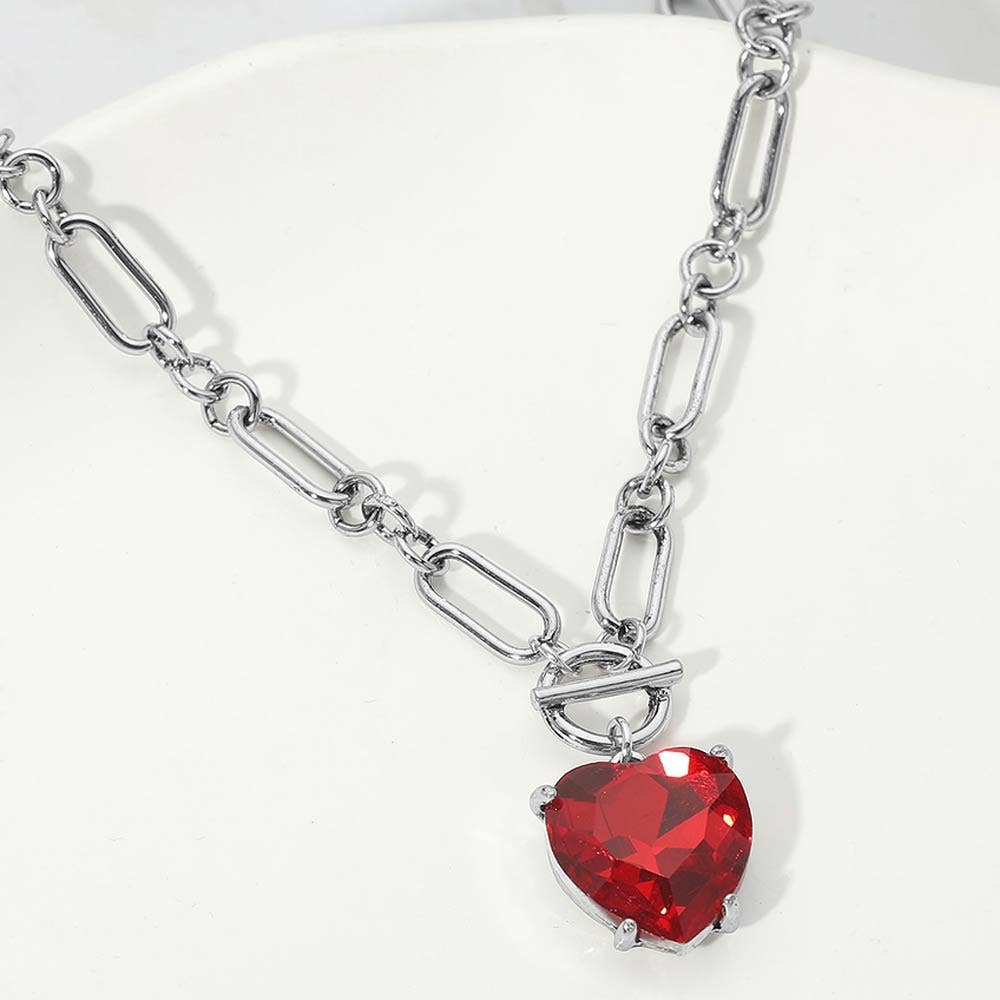 Chunky Heart Stone Cluster Toggle Pendant Necklace: Fuchsia,Neon