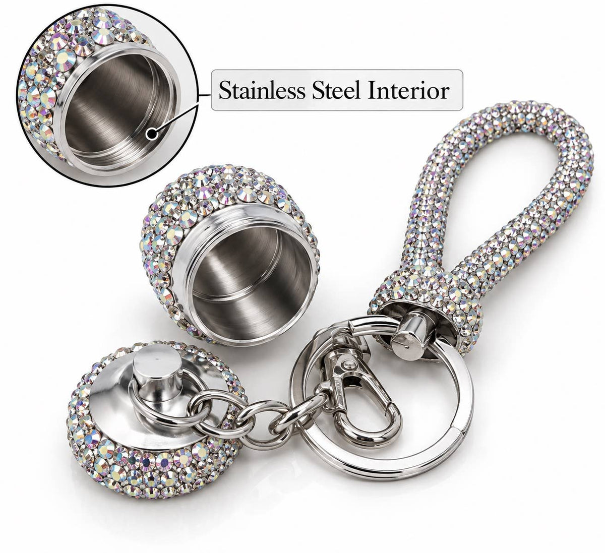Rhinestone Fashion wide Pill Case Keychain: Clear