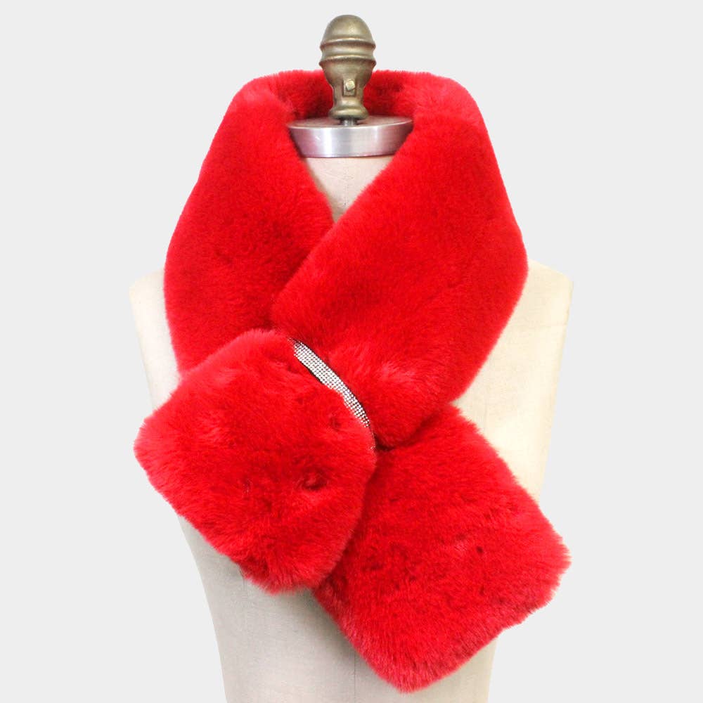 Faux Fur Bling Pull Through Scarf: Pink