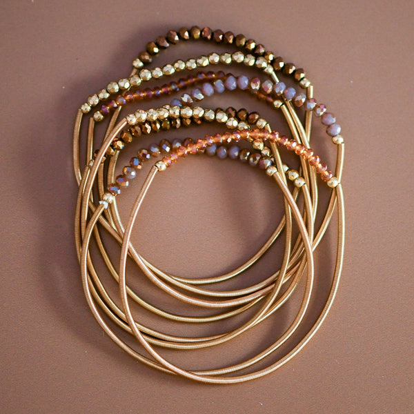 Boho Layered Spring Coil Guitar String Bracelet Set: Brown