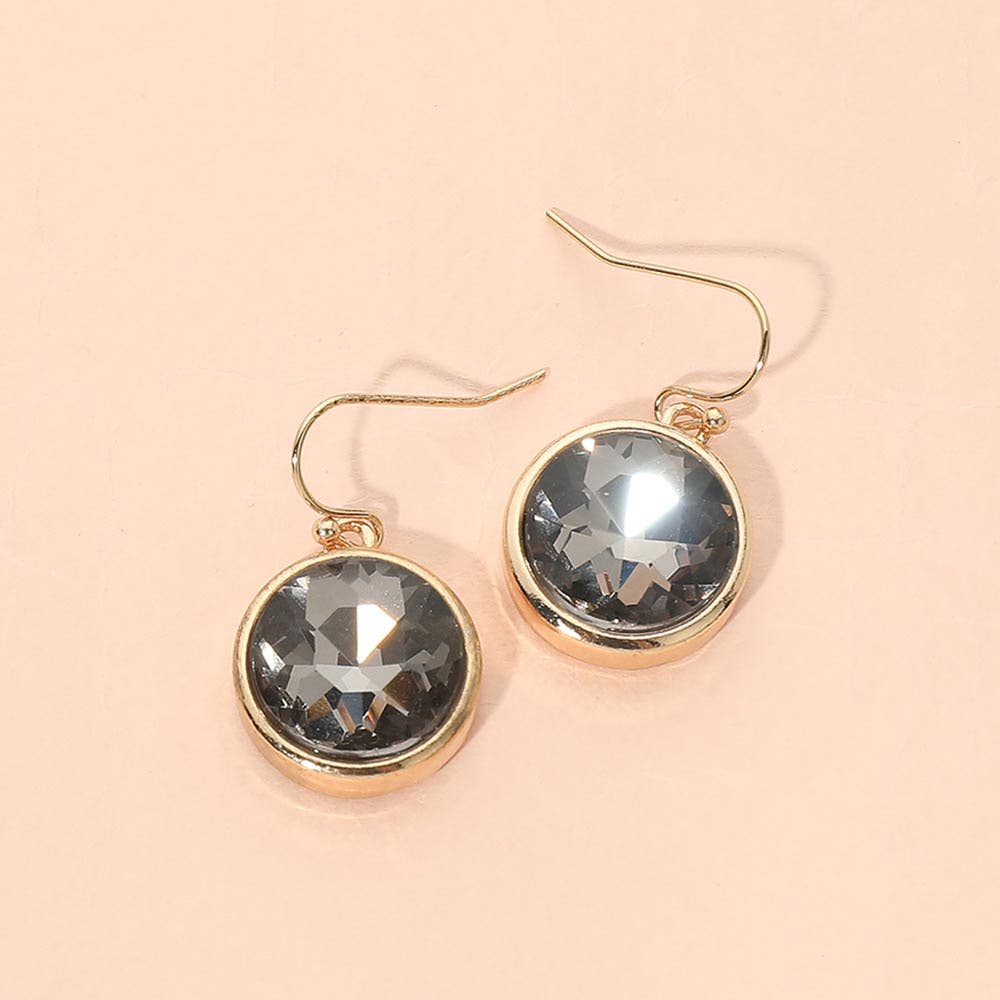 Round Faceted Stone Drop Dangle Earrings: Fuchsia,Gold,Light