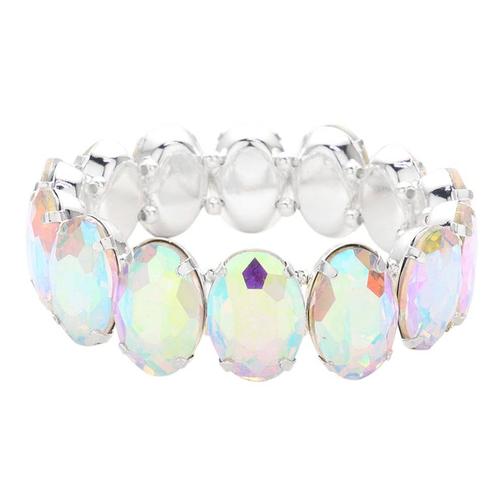 Oval Stone Stretch Evening Bracelet: Multi