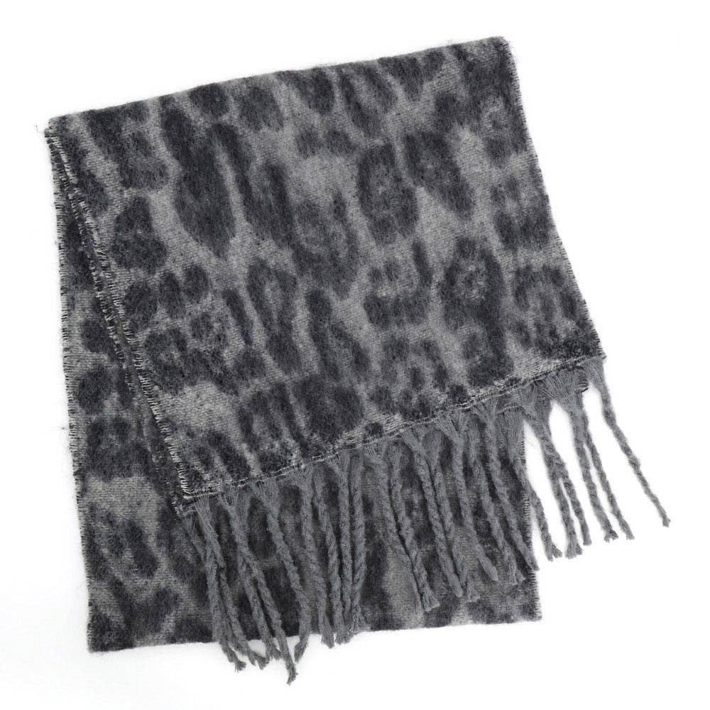 Leopard Animal Print Brushed Fringe Winter Scarf: Beige
