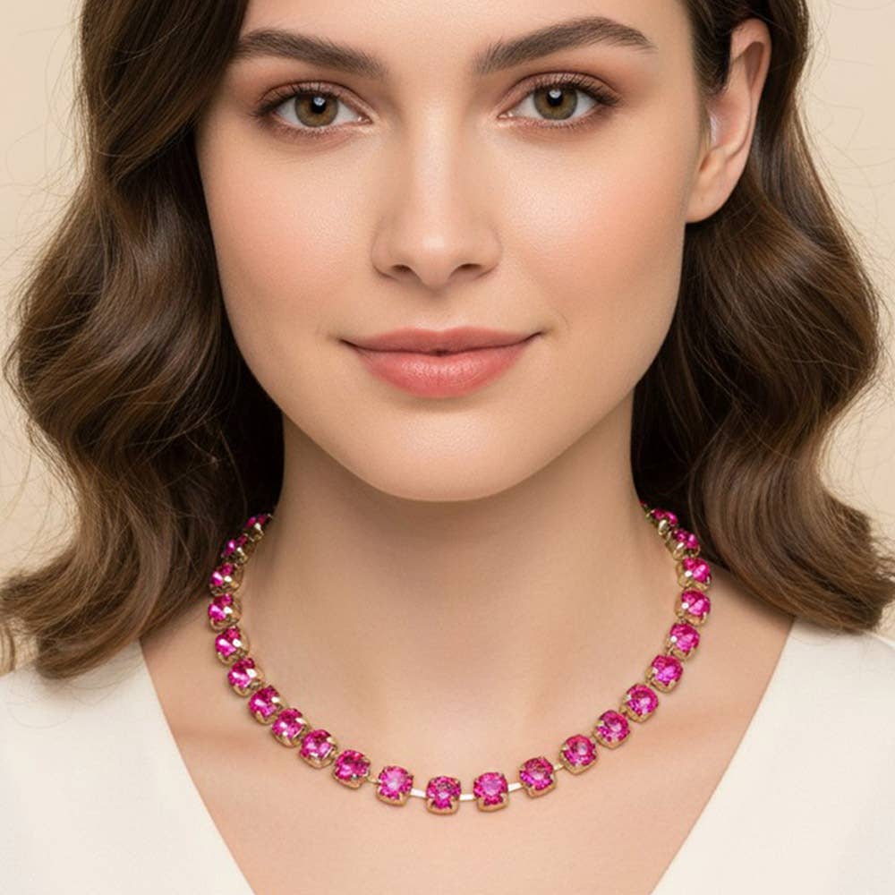 Round Stone Cluster Link Tennis Chain Necklace: Mint