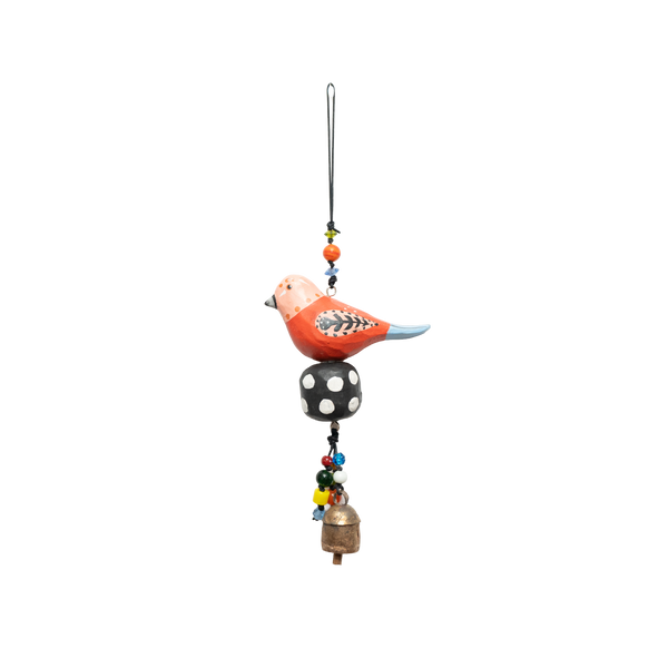 A Lonely Bird (Hand Painted Wood!) beads & bell