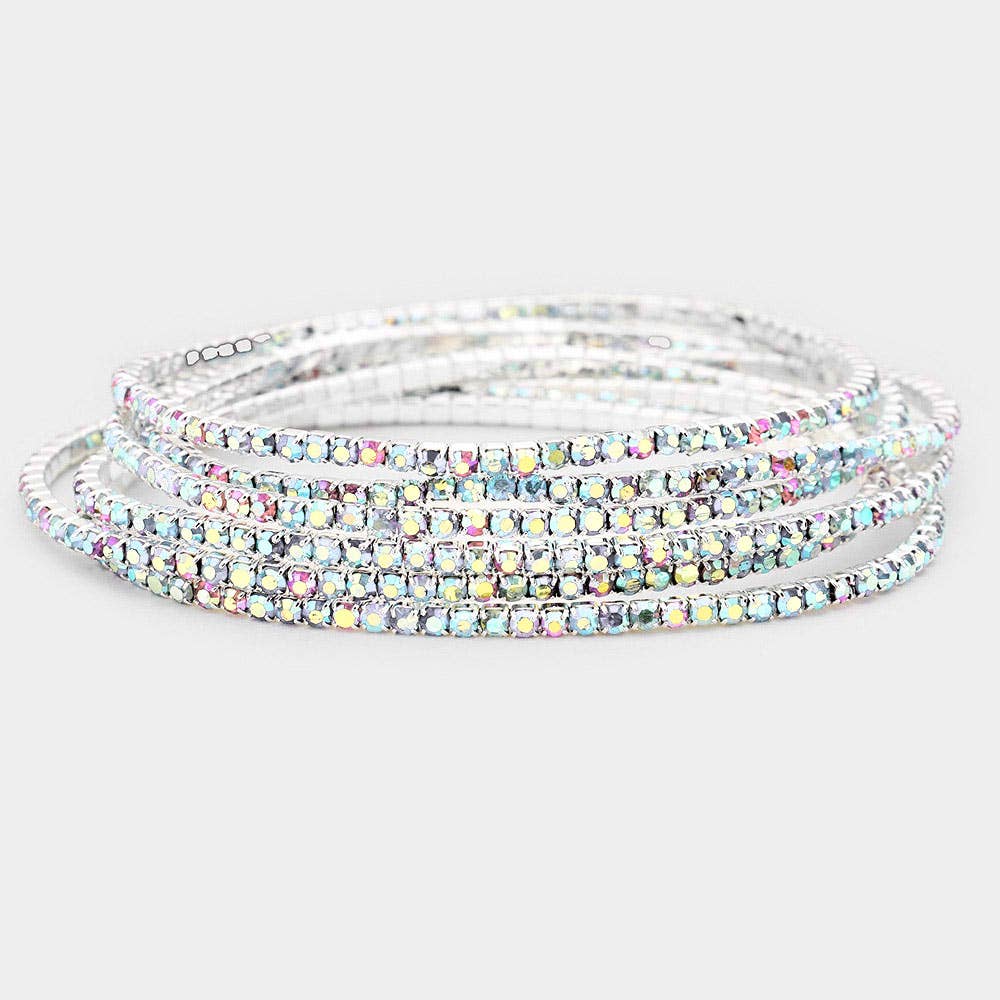 6PCS - Rhinestone Stretch Evening Bracelets: Clear,Silver