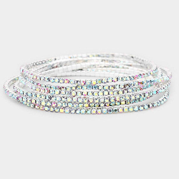 6PCS - Rhinestone Stretch Evening Bracelets: AB,Silver